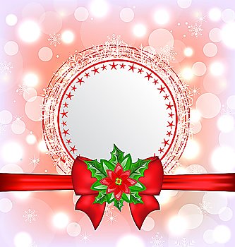 Illustration Christmas card with flower poinsettia - vector
