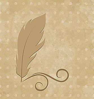 Illustration feather calligraphic pen, vintage background - vector