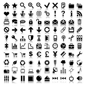 100 vector icons: web, business, finance, shopping, eco, media.