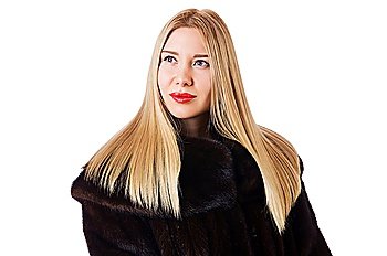 Tall model wearing fur coat