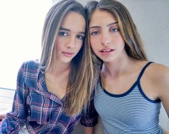 beautiful best friend teen girls portrait. beautiful best friend teen girls portrait indoor