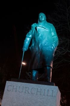 Winston Churchill Statue, Parliament Square, Westminster, London at Night
