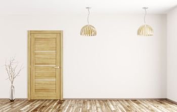 Interior of living room with wooden door and lamps 3d rendering