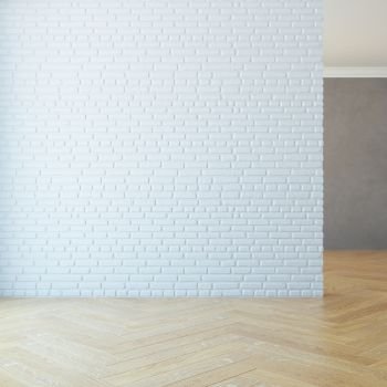 empty room with brick wall, 3d rendering