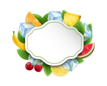Food Clean Card with Fruits and Berries, Ice Cubes. Food Clean Card with Fruits and Berries, Ice Cubes - Illustration Vector