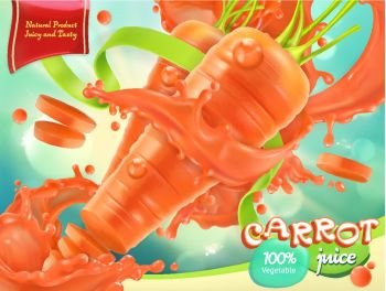 Carrot vegetable. Healthy food. 3d realistic vector, package design