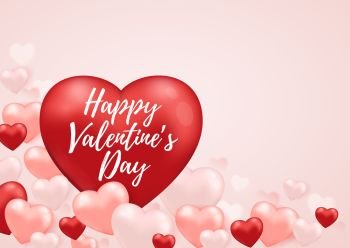 Decorative festive background for Valentine’s day with red heart balloon and lettering. Vector illustration.