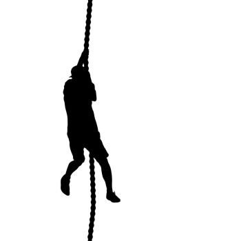Black silhouette Mountain climber climbing a tightrope up on hands. Black silhouette Mountain climber climbing a tightrope up on hands.