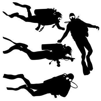 Black set silhouette scuba divers on a white background. Black set silhouette scuba divers on a white background.