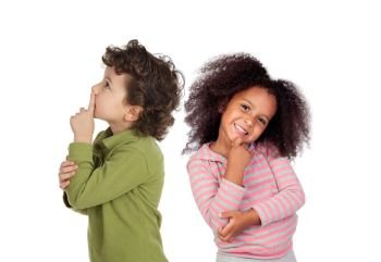 Happy couple of children isolated on a white background