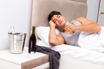 Man having hangover after night party