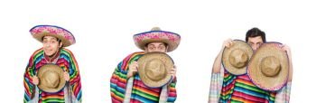 Funny mexican wearing poncho isolated on white