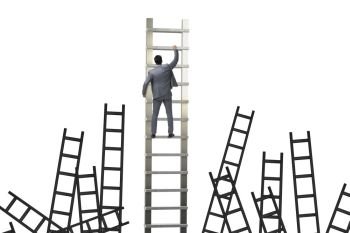 Career concept with businessman climbing ladder