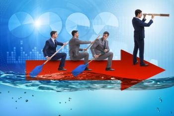 Teamwork concept with businessmen on boat