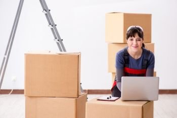Woman accepting relocation order from internet