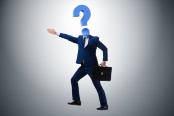 Businessman with question mark instead of head
