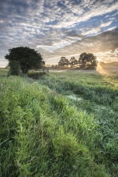 Stunning vibrant Summer sunrise over English countryside landscape 