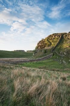 Beautiful landscape image of Hadrian’s Wall in Northumberland at. Stunning landscape image of Hadrian’s Wall in Northumberland at sunset with fantastic late Spring light