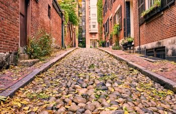 Historic Acorn Street at Boston. Historic Acorn Street at  Beacon Hill neighborhood, Boston, USA.