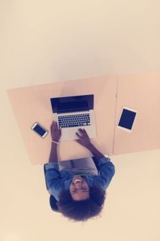 Top View Of young african american informal Businesswoman Working At Computer In Office