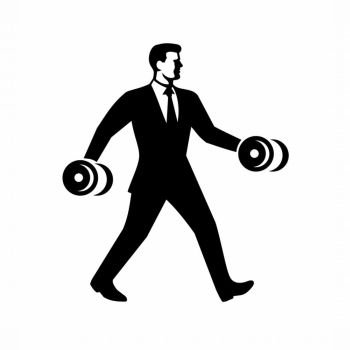 Illustration of a Businessman Power Walking and Holding Dumbbell side view done in retro style.. Businessman Power Walking Holding Dumbbell
