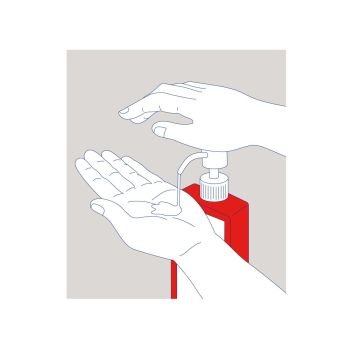 Mono line illustration of a hand pumping hand sanitizer antiseptic disinfectant soap dispenser cleaning and disinfecting.. Hand Sanitizer Monoline