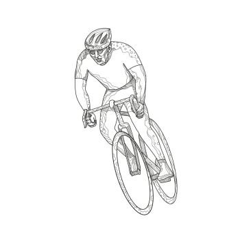 Doodle art illustration of an athlete riding a bike or cycle engaged in road bicycle racing, a cycle sport discipline of road cycling done in mandala style.. Road Bicycle Racing Doodle