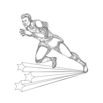 Doodle art illustration of of track and field athlete running sprinting in black and white done in mandala style.. Track and Field Athlete Running Doodle Art