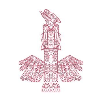 Doodle art illustration of a wolf and eagle totem pole, a type of Northwest Coast art, consisting of poles, posts or pillars, with symbols or figures on top of each other done in mandala style.. Wolf and Eagle Totem Pole Doodle Art