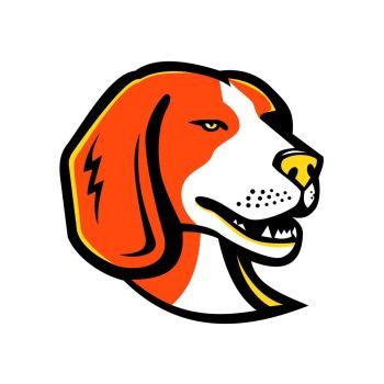 Mascot icon illustration of head of a beagle, a hunting dog or a small scent hound similar in appearance to foxhound on isolated background in retro style. on isolated background in retro style.. Beagle Hound Dog Mascot