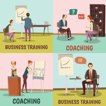 Coaching Concept Icons Set. Coaching concept icons set with business training symbols flat isolated vector illustration 