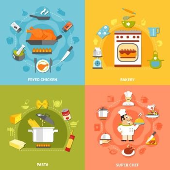 Culinary Flat Concept. Culinary flat concept with recipes ingredients for different dishes cooking at home and chef tasks vector illustration