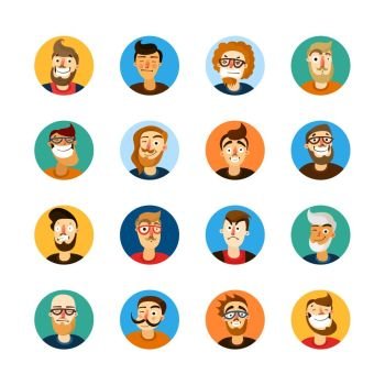 Men Userpic Set. Men faces expressing different emotions colorful userpic set isolated on white background cartoon vector illustration