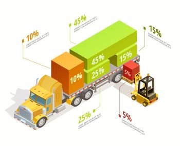 Logistic Infographic Isometric Template. Logistic infographic isometric template with right truck loading and forklift isolated vector illustration