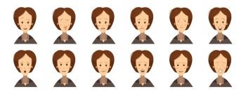 Female Emotions Avatars Set Cartoon Style. Set of avatars with female emotions including fun uncertainty gloom laugh concentration cartoon style isolated vector illustration