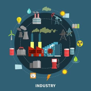 Vector illustration with industry elements. Industry concept with set abstract and design isolated vector illustration