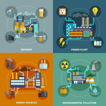 Industry flat collection layout. Industry 4 flat icons square composition abstract isolated vector illustration