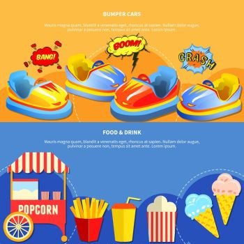 Amusement park mining 2 flat banners. Amusement park horizontal banners website design abstract isolated vector illustration