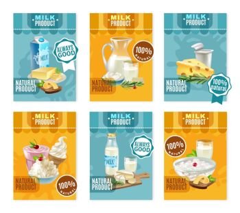 Dairy Products Banners Set. Dairy products banners set with milk and cheese cartoon isolated vector illustration