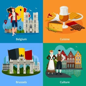 Belgian Landmarks Flat Style Travel Concept. Travel concept in flat style with belgian landmarks including cuisine culture and brussel isolated vector illustration  