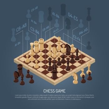 Board Games Composition. Colored board games composition with schemes planning in chess and headline at the bottom vector illustration