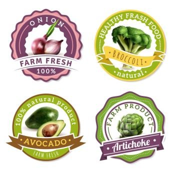 Vegetables Label Set. Collection of labels for organic farming products with healthy fresh vegetables icons flat isolated vector illustration