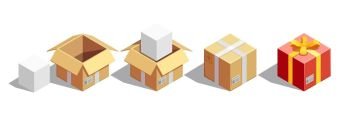 Parcel Packaging Isometric Set. Delivery isometric collection of isolated square carton images pasteboard box for sending and festive gift box vector illustration
