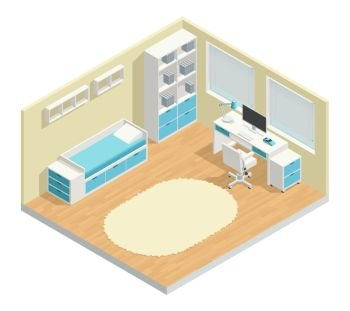 Kids Room  Composition. Kids room isometric composition with computer chair and lamp vector illustration