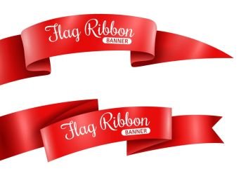 Red Ribbons Banners Set. Red ribbons horizontal banners set flat isolated vector illustration
