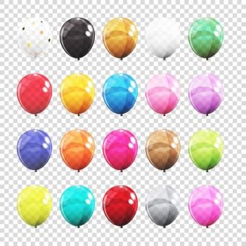 Big Set, Group of Colour Glossy Helium Balloons Isolated on Transparent Background. Vector Illustration EPS10. Big Set, Group of Colour Glossy Helium Balloons Isolated on Tran