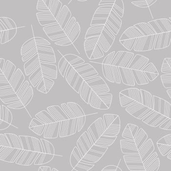 Seamless pattern with white leaves on gray background, vector illustration