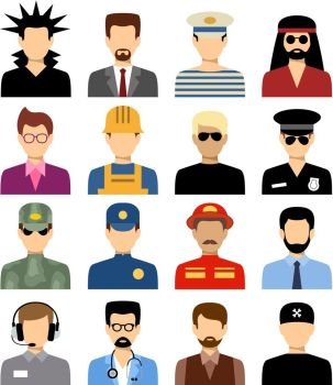 Men’s isolated avatars of different professions. Vector