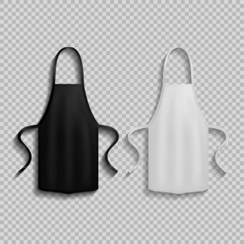 Black and White Apron on Vector Illustration.. Two kitchen apron for cooking of black and white colors with shadow in picture vector illustration isolated on transparent background