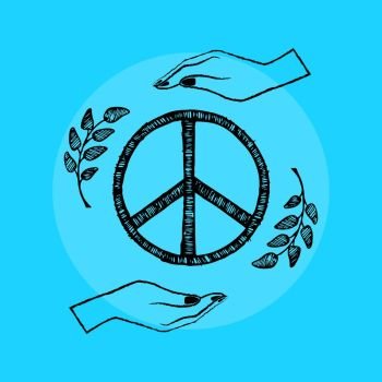 International Peace Day Vector Illustration on Blue. International peace day picture, demonstrating two hands protecting sign of freedom vector illustration isolated on blue background